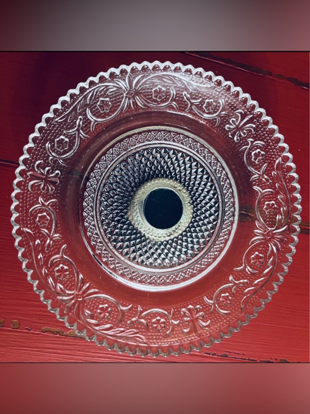 Silver plated PEDESTAL etched glass candle holder trinket dish 5.75”